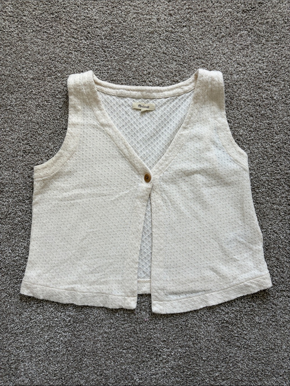 MADEWELL Cream Textured Knit Button Front Vest